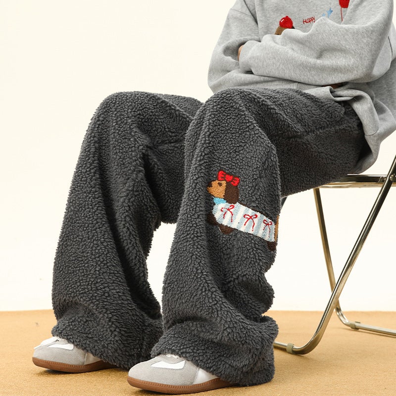 Dachshund Lamb Fleece Northeast Winter Cotton Pants Men'S Winter Thickened Warm Cold-Proof Pants Lazy Style Casual Pants - Image 3